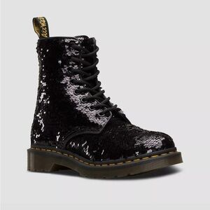 DR MARTENS 1460 PASCAL BLACK SEQUIN BOOTS